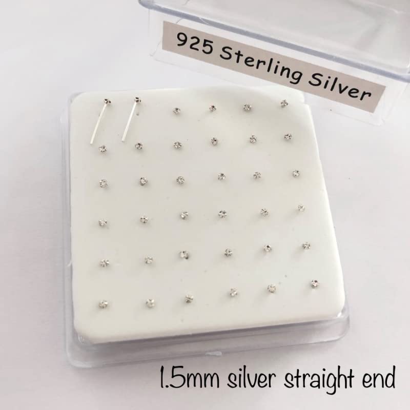 BOGZON Silver Set of 20 Round Clear Simulated Diamond Nose Stud Box 1.5 mm Straight - Image 2